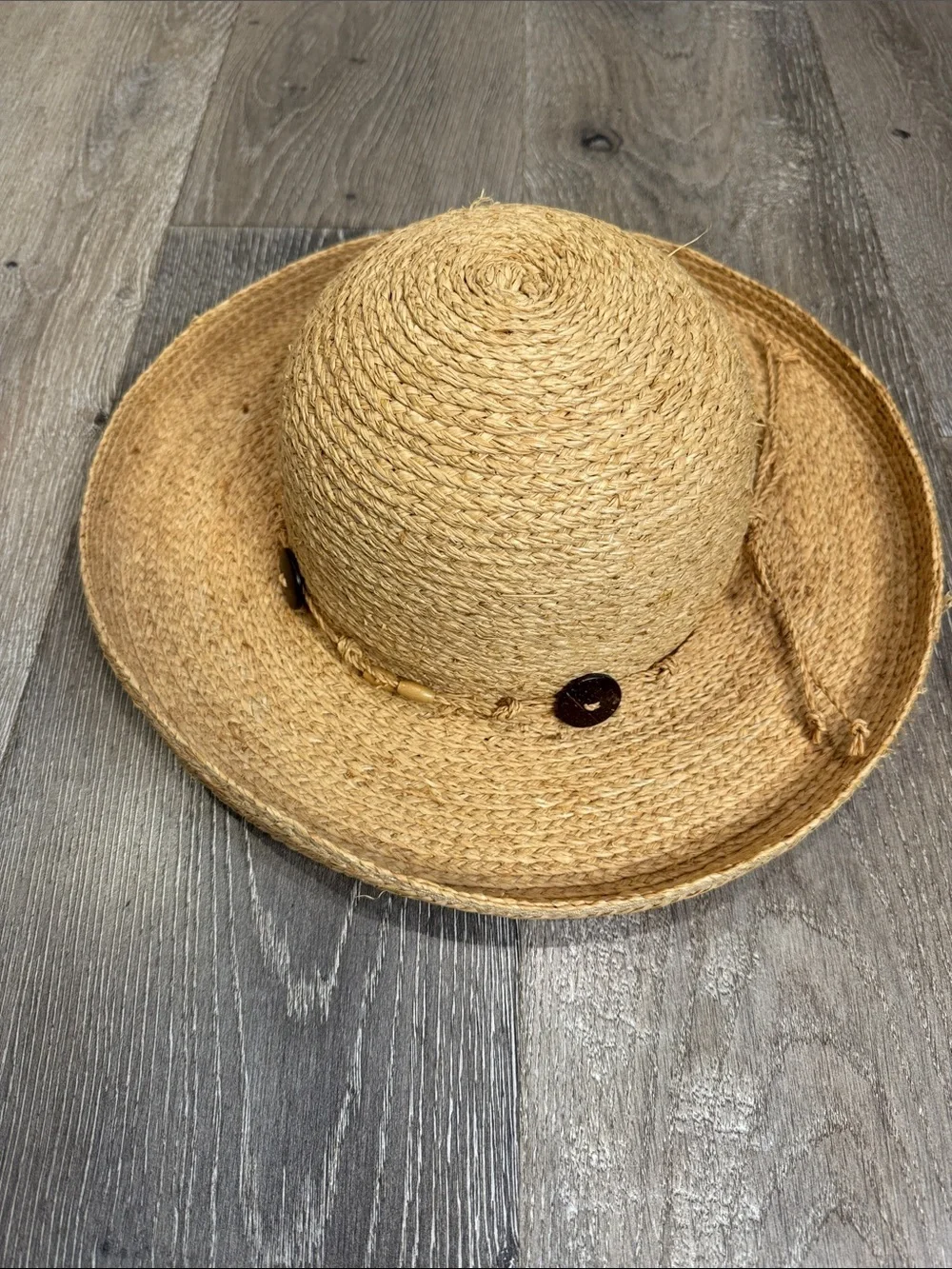 Braided Raffia Sun Hat with Bead Accent - Natural